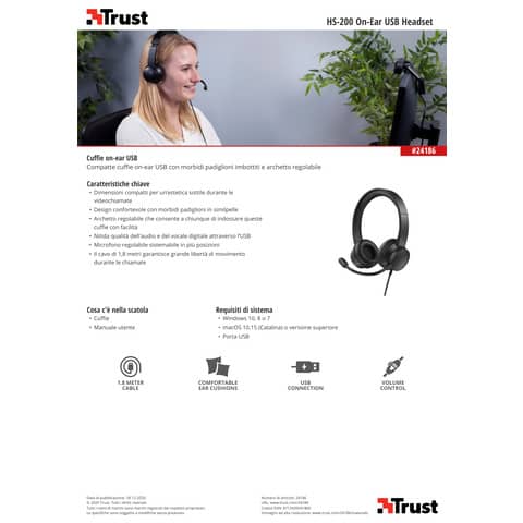 Cuffie on-ear Trust HS-200 USB 2.0 nero - cavo 1,8 m 24186